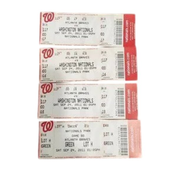 Washington Nationals Game Tickets from 2011 Atlanta Braves Florida Marlins - Picture 1 of 2